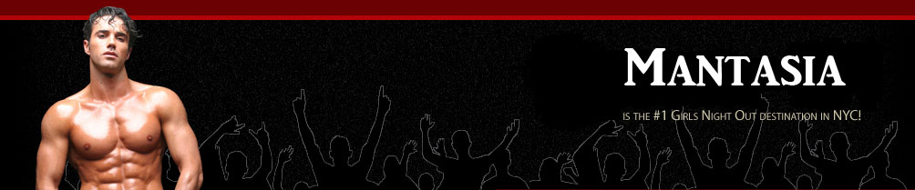 Original Mantasia banner with a male performer and audience silhouettes